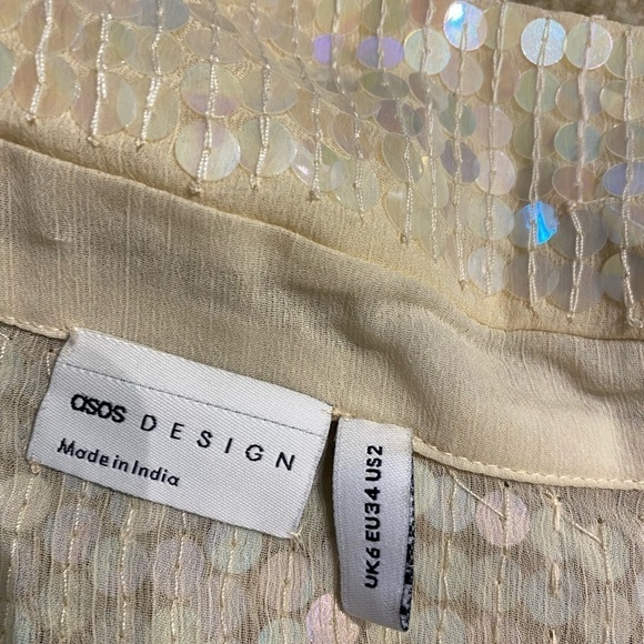ASOS Women’s Sequin Blouse Cream Size 2 Button Closure Party Event Top - Picture 4 of 8